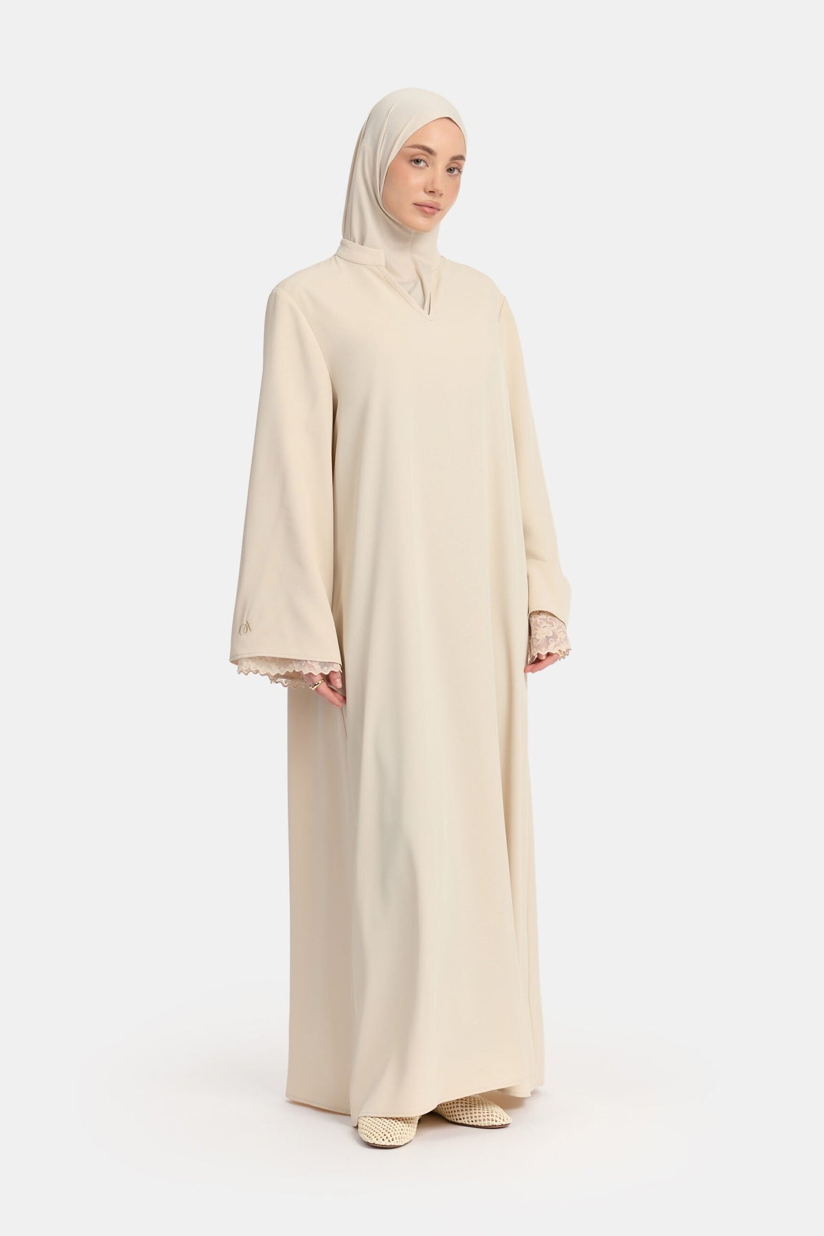 Double lace sleeve abaya Oat