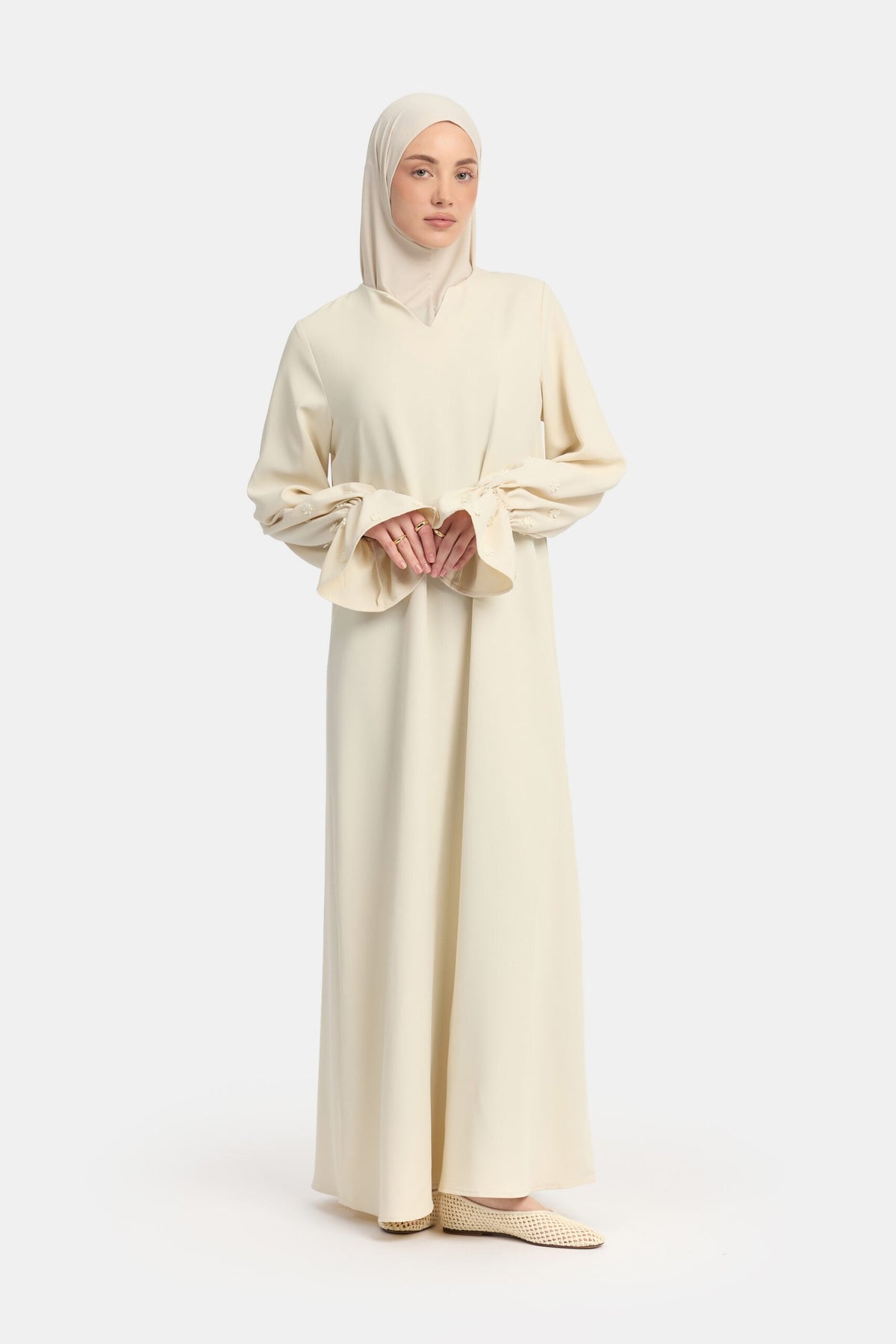 Embroidery abaya Double Cream