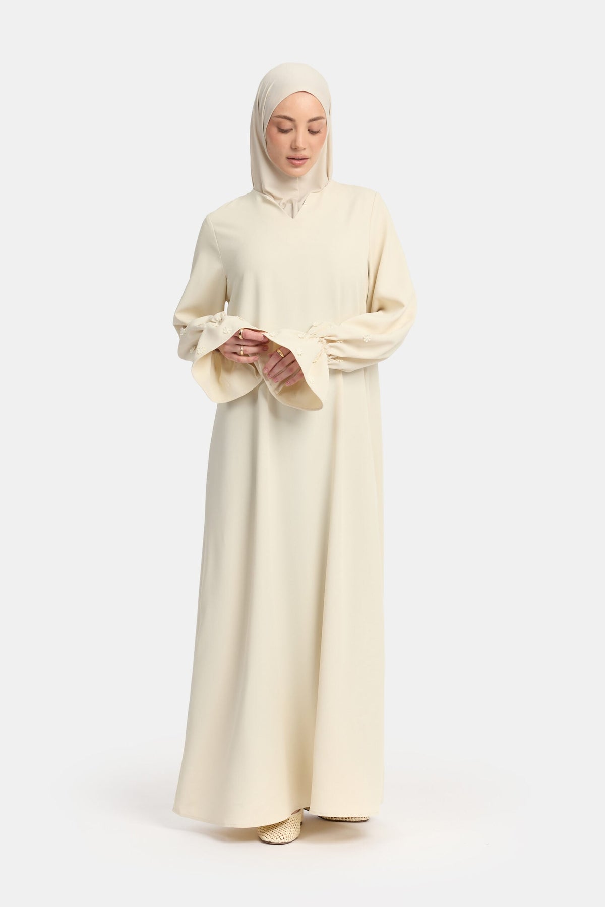 Embroidery abaya Double Cream