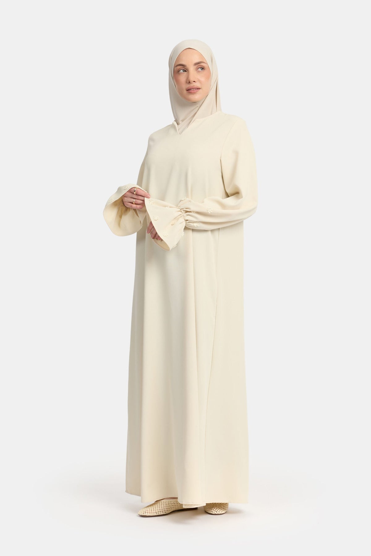 Embroidery abaya Double Cream