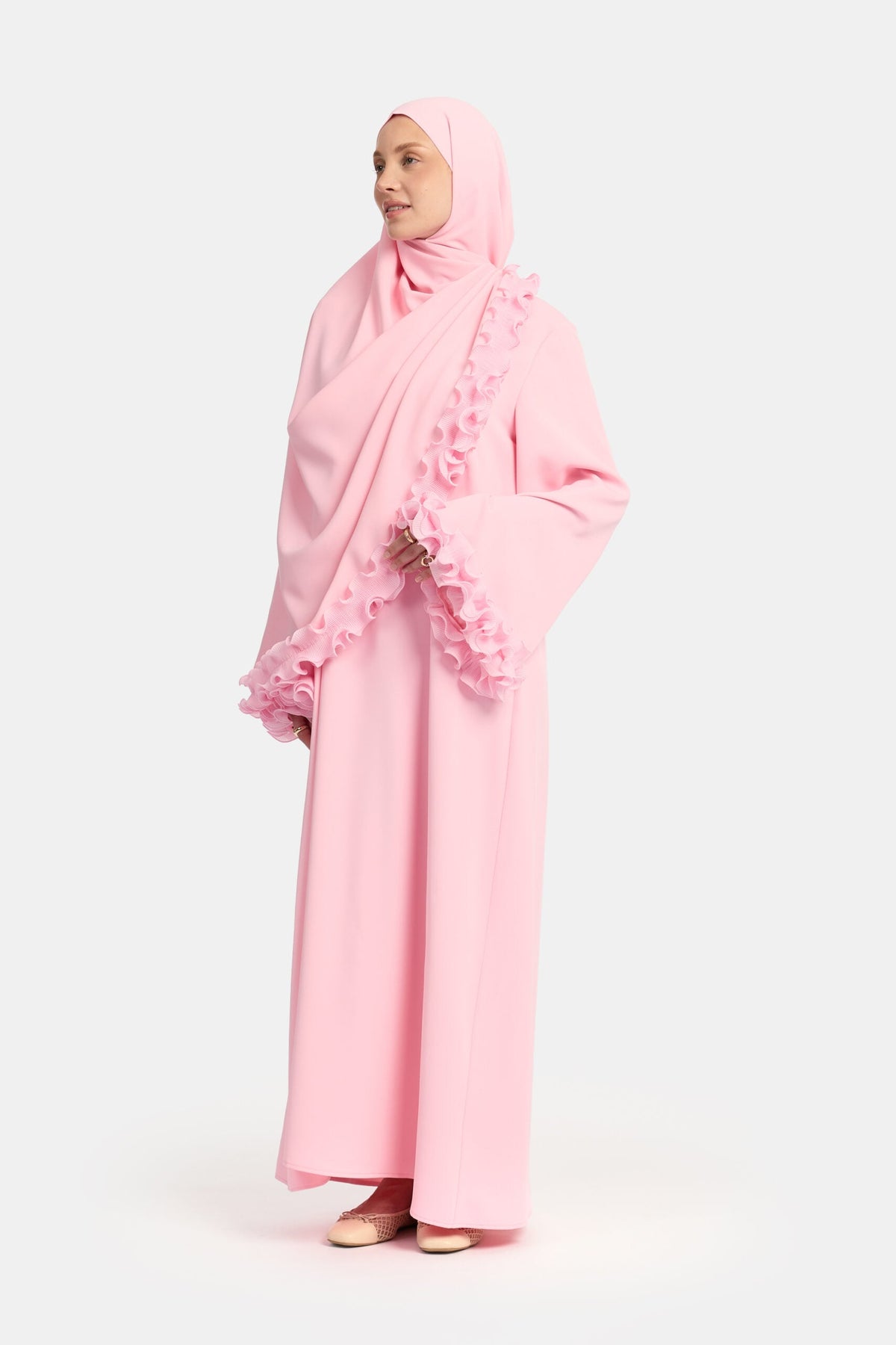 Wrinkle chiffon abaya Dark Pink