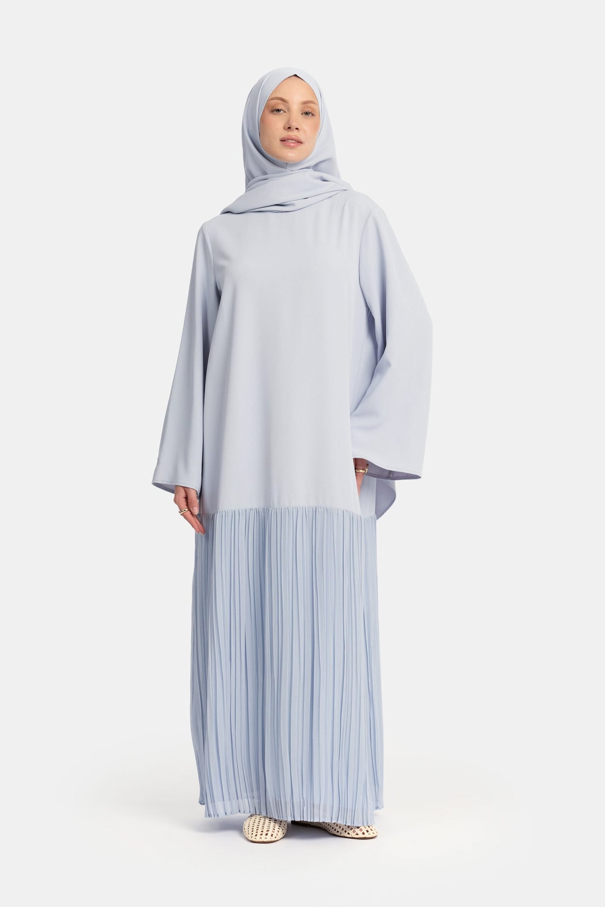 Pleated skirt abaya Soft Blue