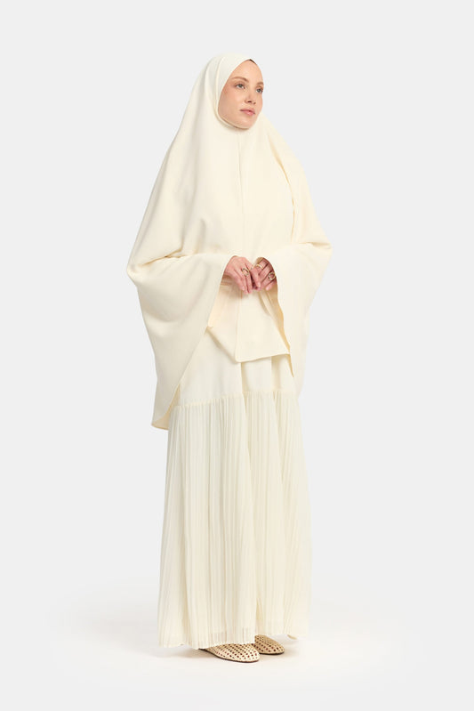 Khimar Cream (Pleated skirt)