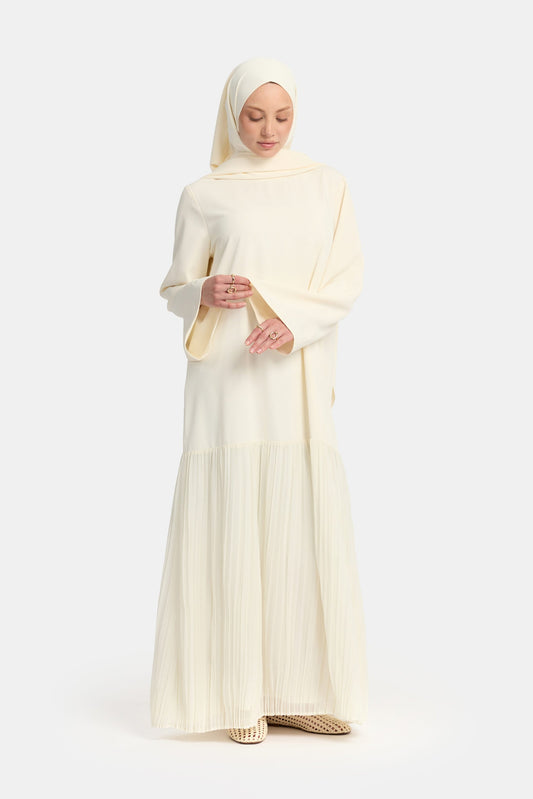Pleated skirt abaya Cream