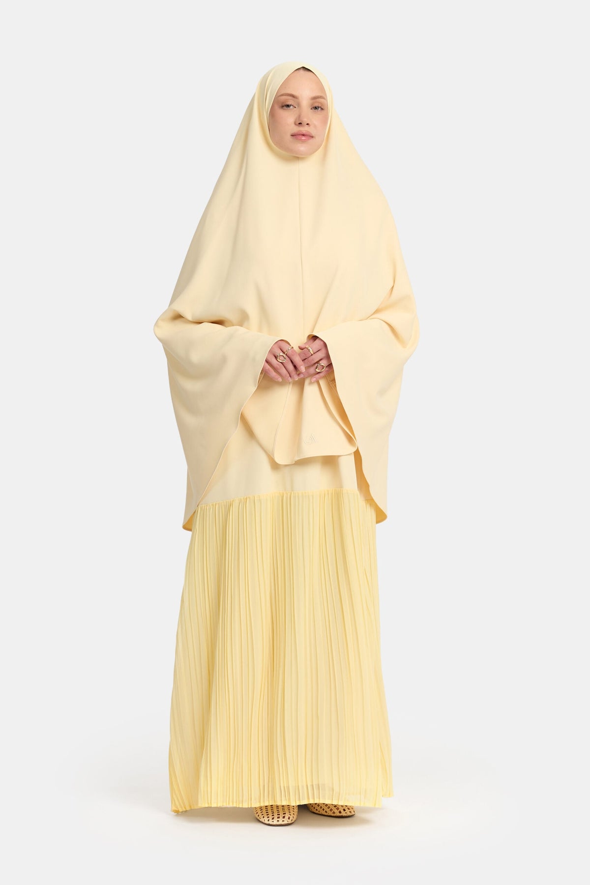 Khimar Pastel Yellow (Pleated skirt)