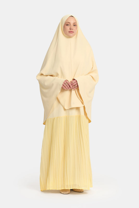 Khimar Pastel Yellow (Pleated skirt)