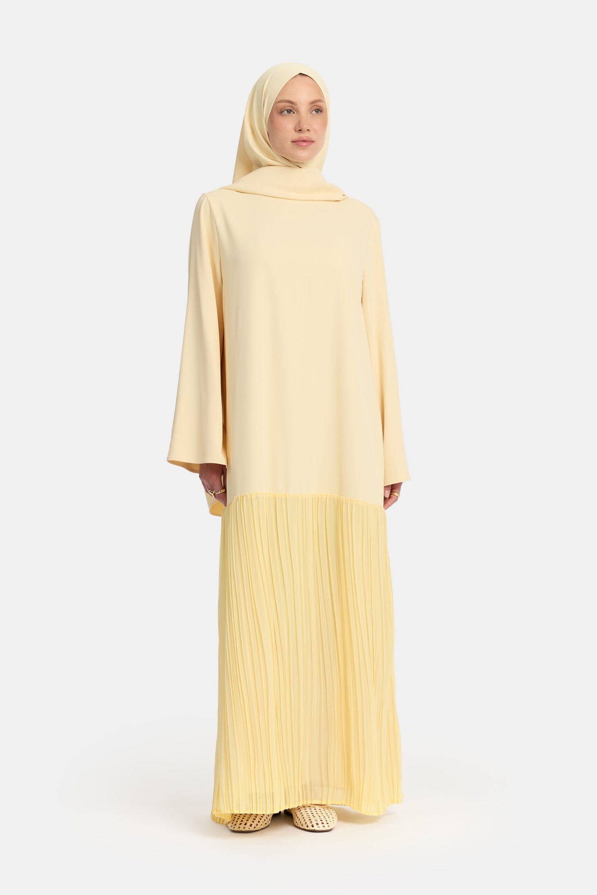 Pleated skirt abaya Pastel Yellow
