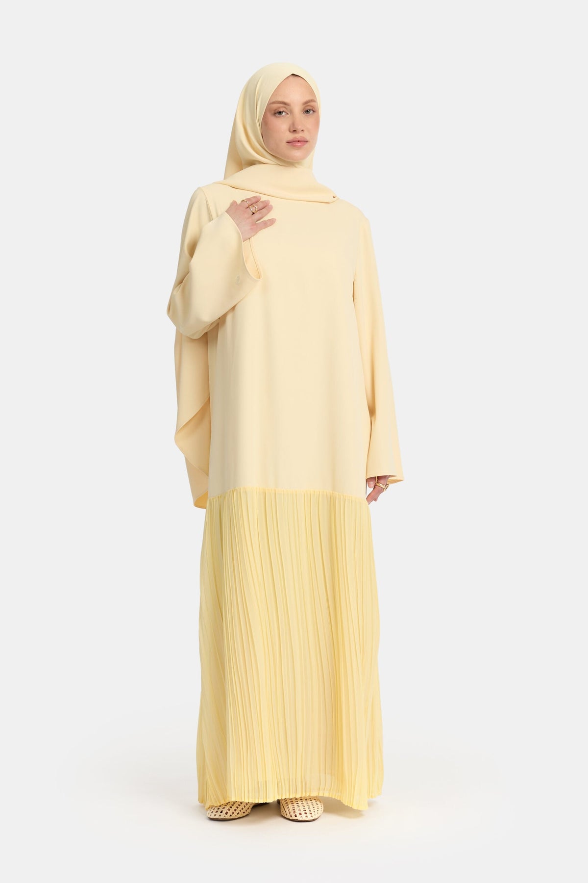 Pleated skirt abaya Pastel Yellow