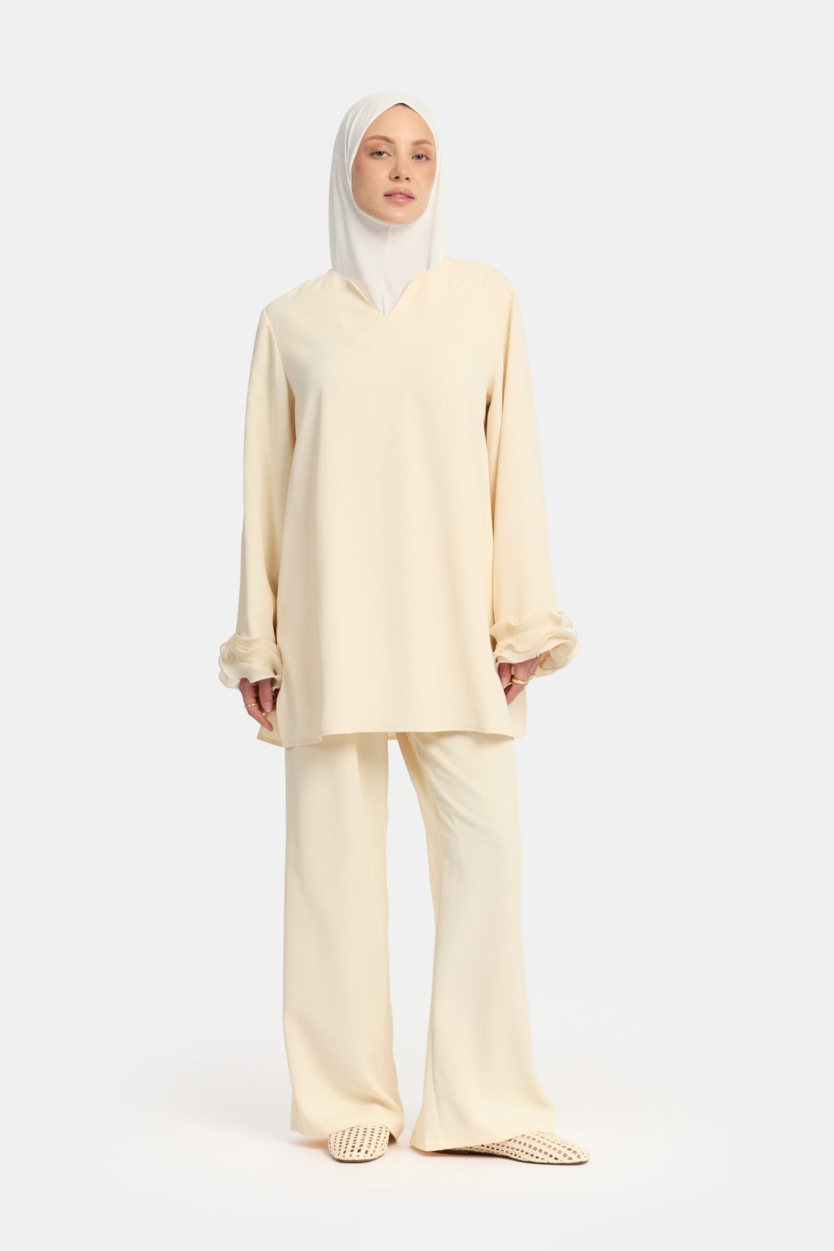 Wrinkle chiffon twinset Butter Cream