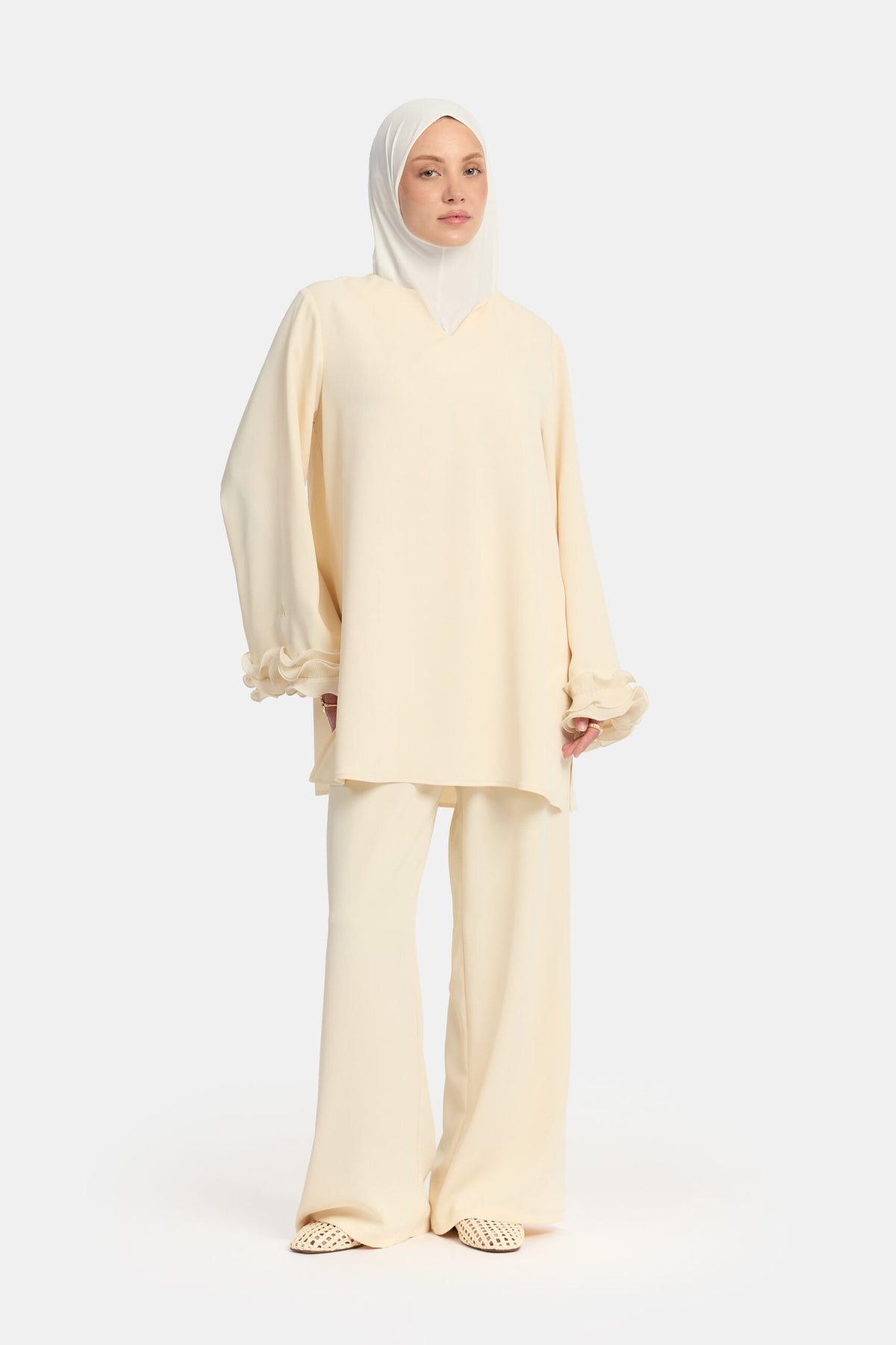 Wrinkle chiffon twinset Butter Cream