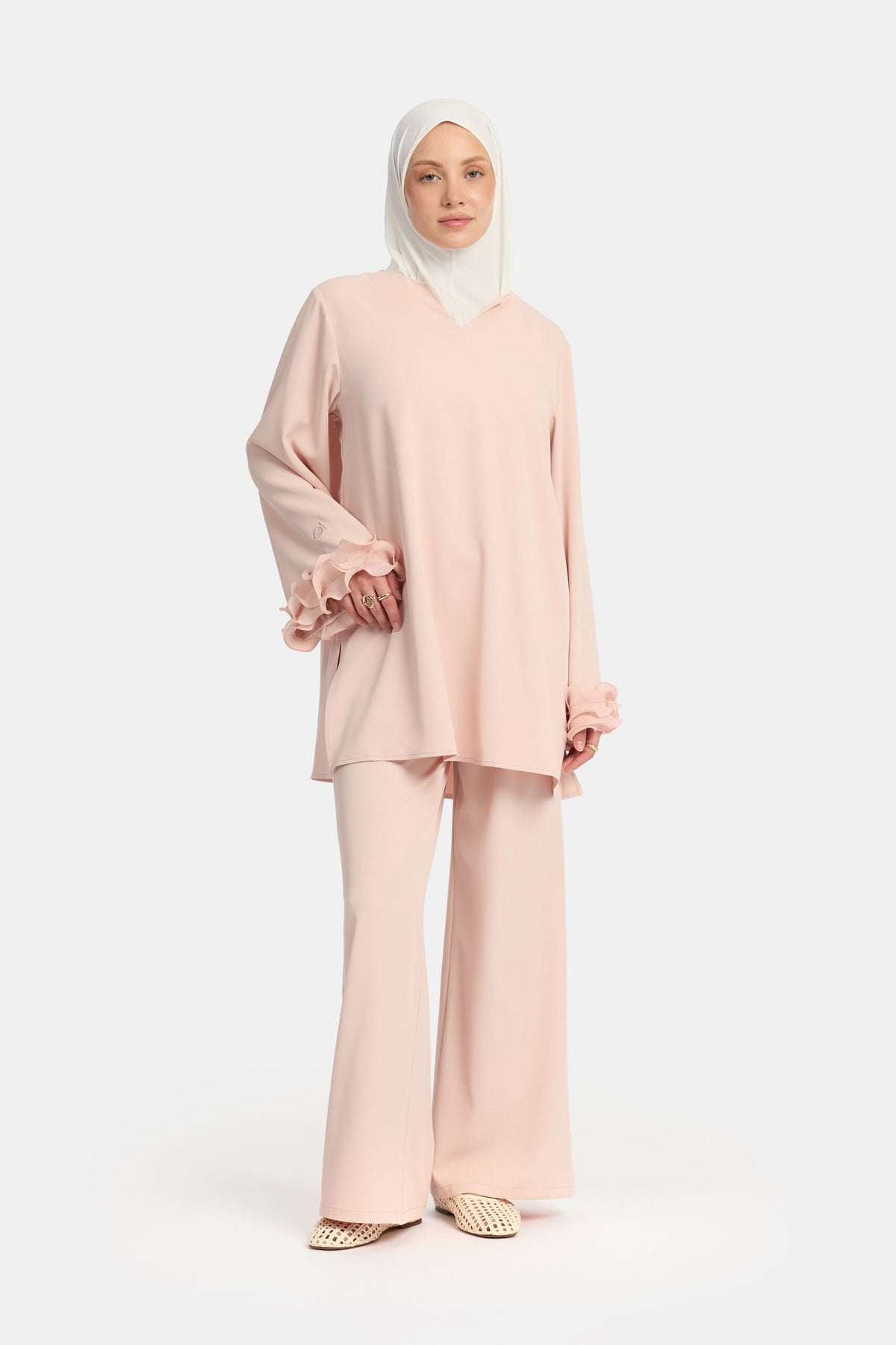 Wrinkle chiffon twinset Baby Blush