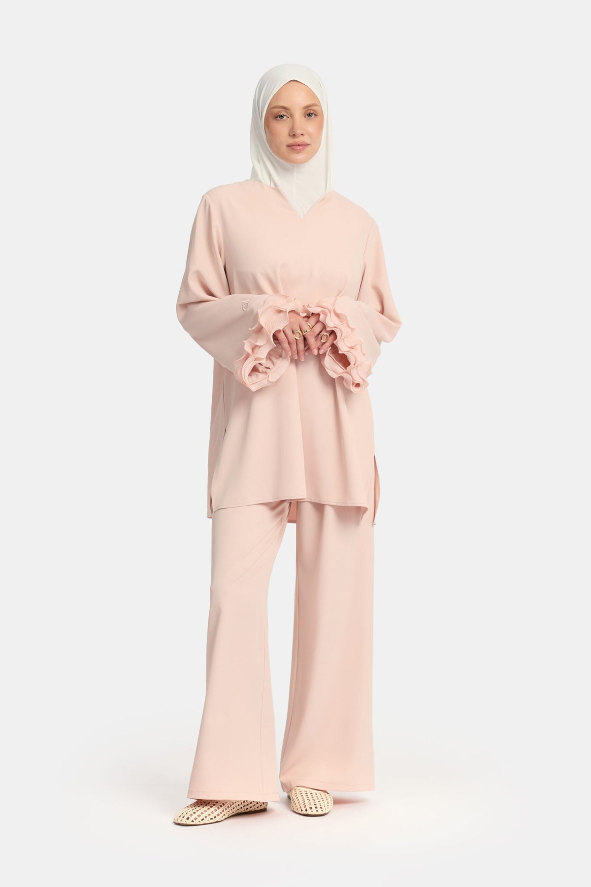 Wrinkle chiffon twinset Baby Blush
