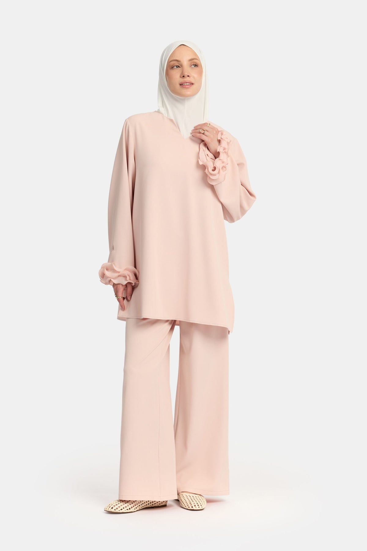 Wrinkle chiffon twinset Baby Blush