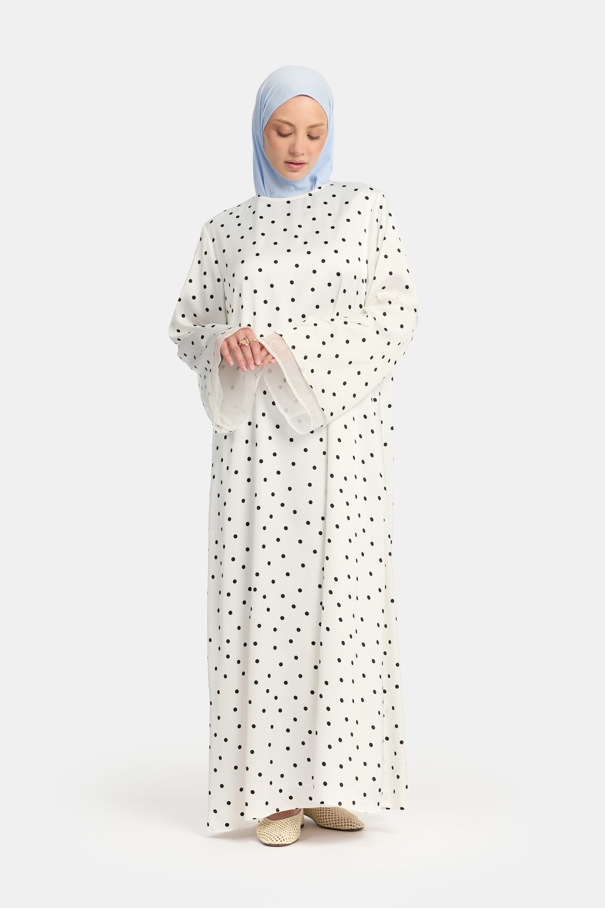 Soft dot Double sleeve abaya White