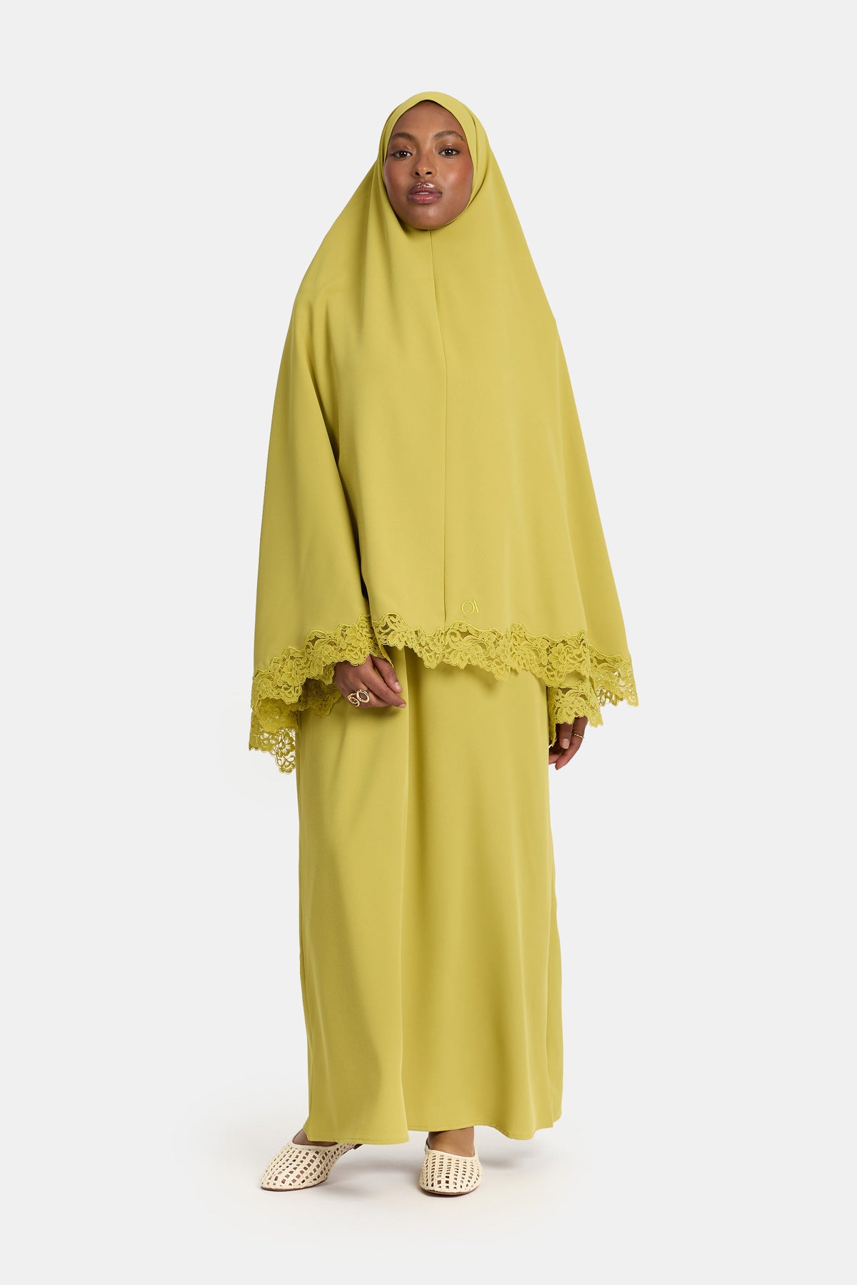 Khimar bord ondulé en dentelle Green Envy