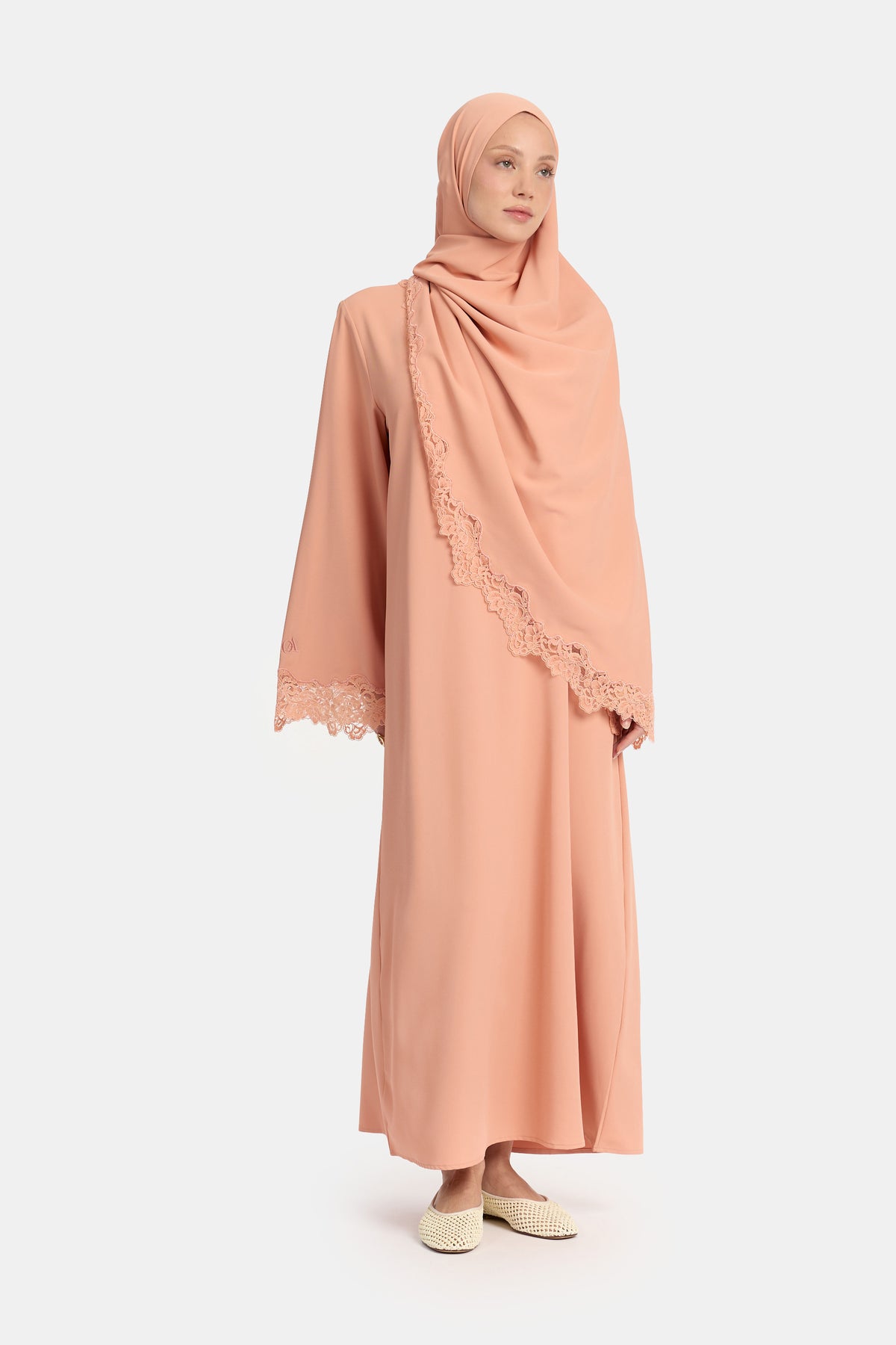 Lace wavy edge abaya Muted Clay