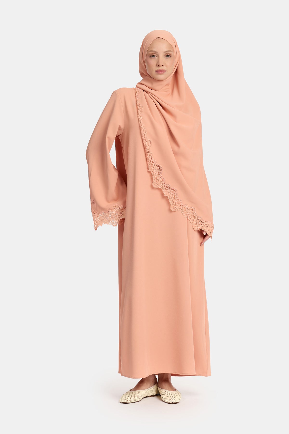 Lace wavy edge abaya Muted Clay