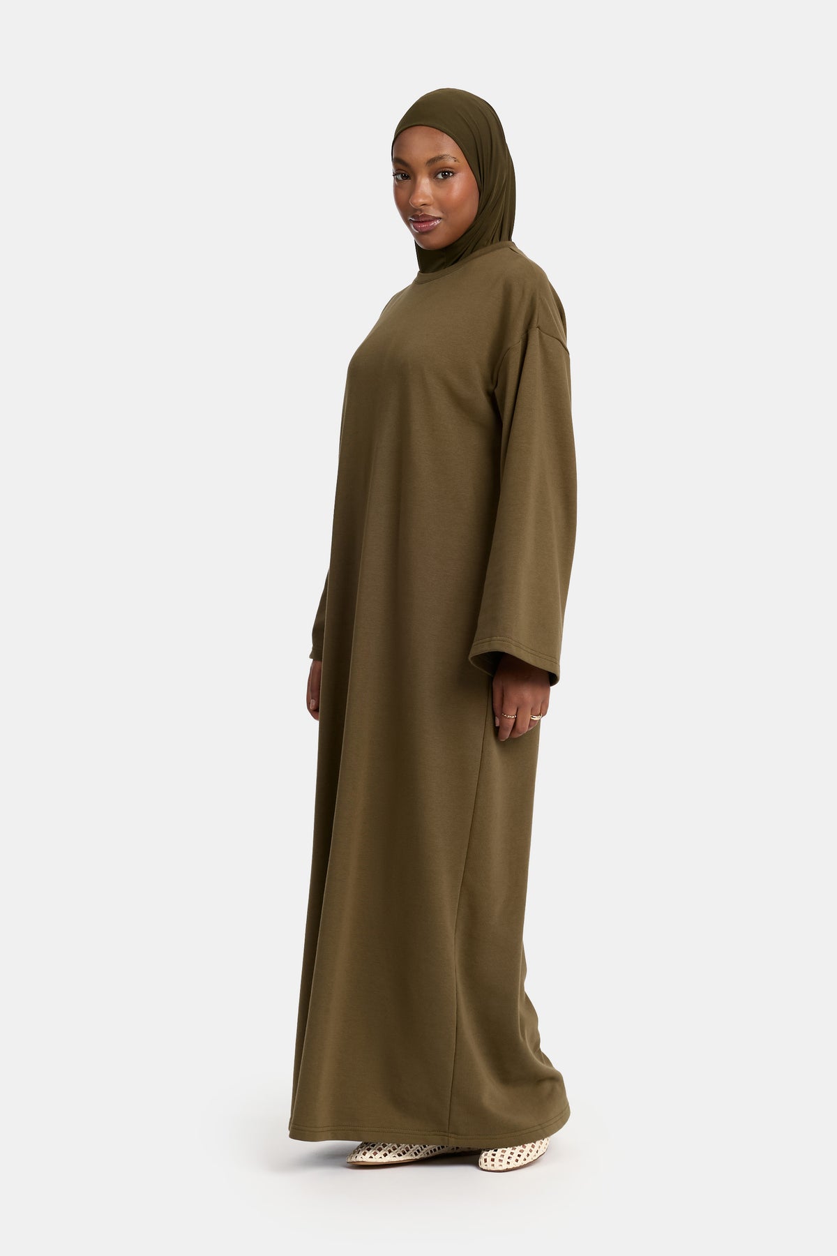 Abaya confortable Olive militaire (Coton)