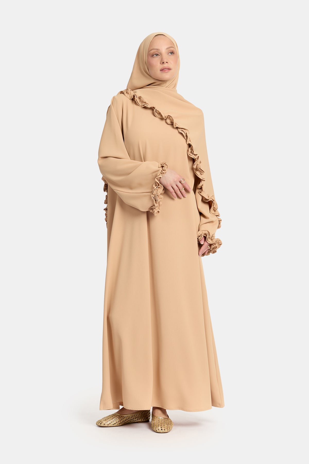 Wavy Ruffle Abaya Candied Ginger