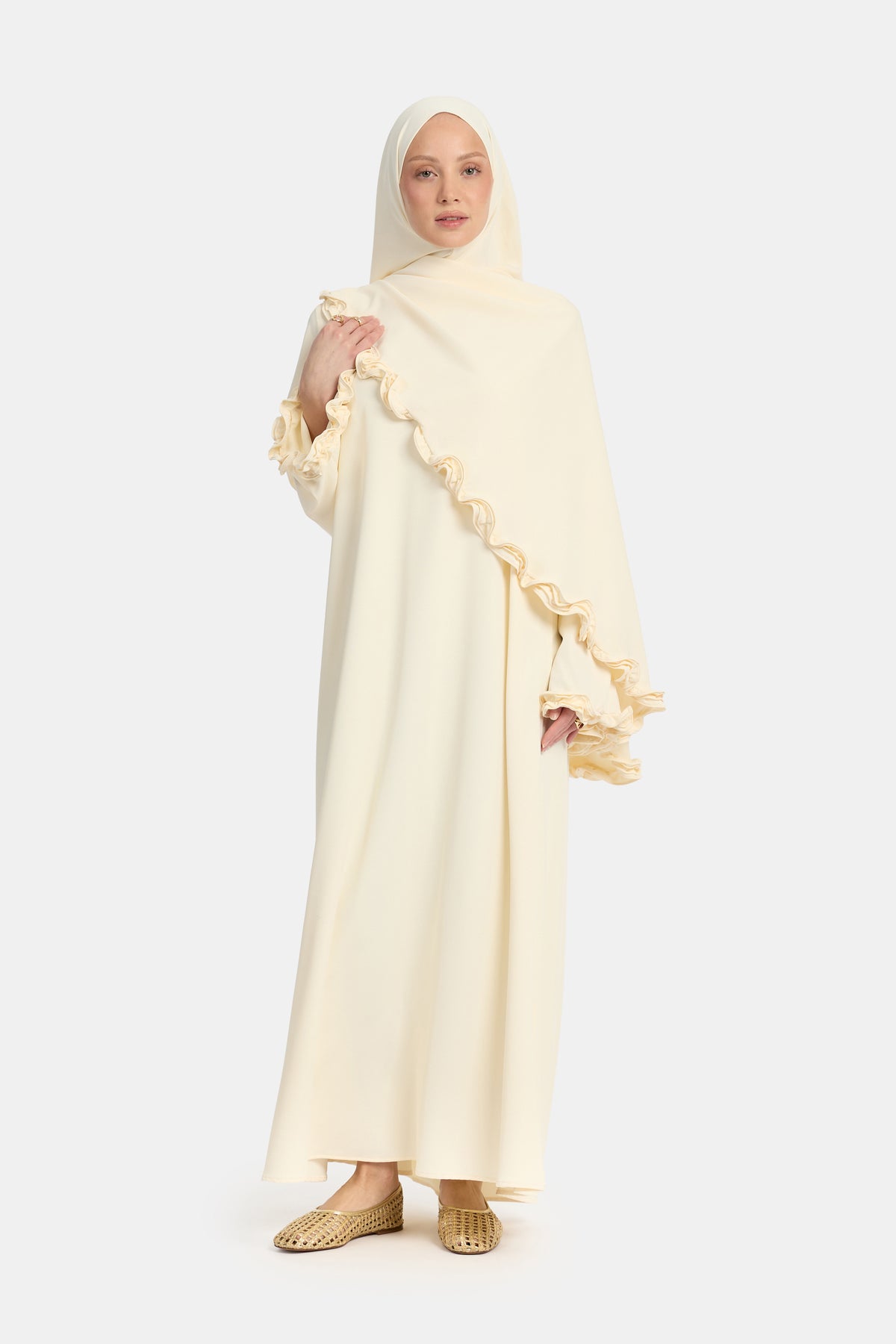 Wavy Ruffle Abaya Egret
