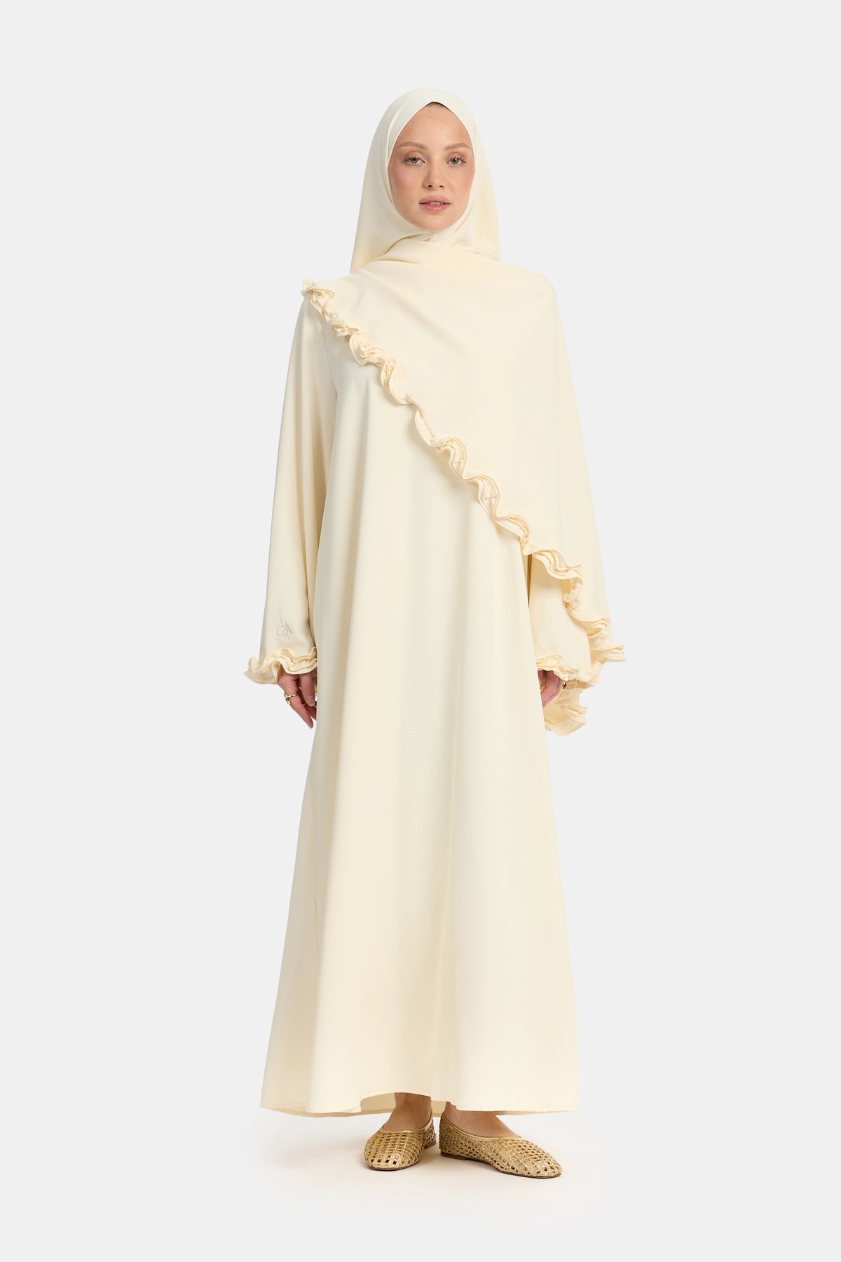 Abaya à volants ondulés Egret