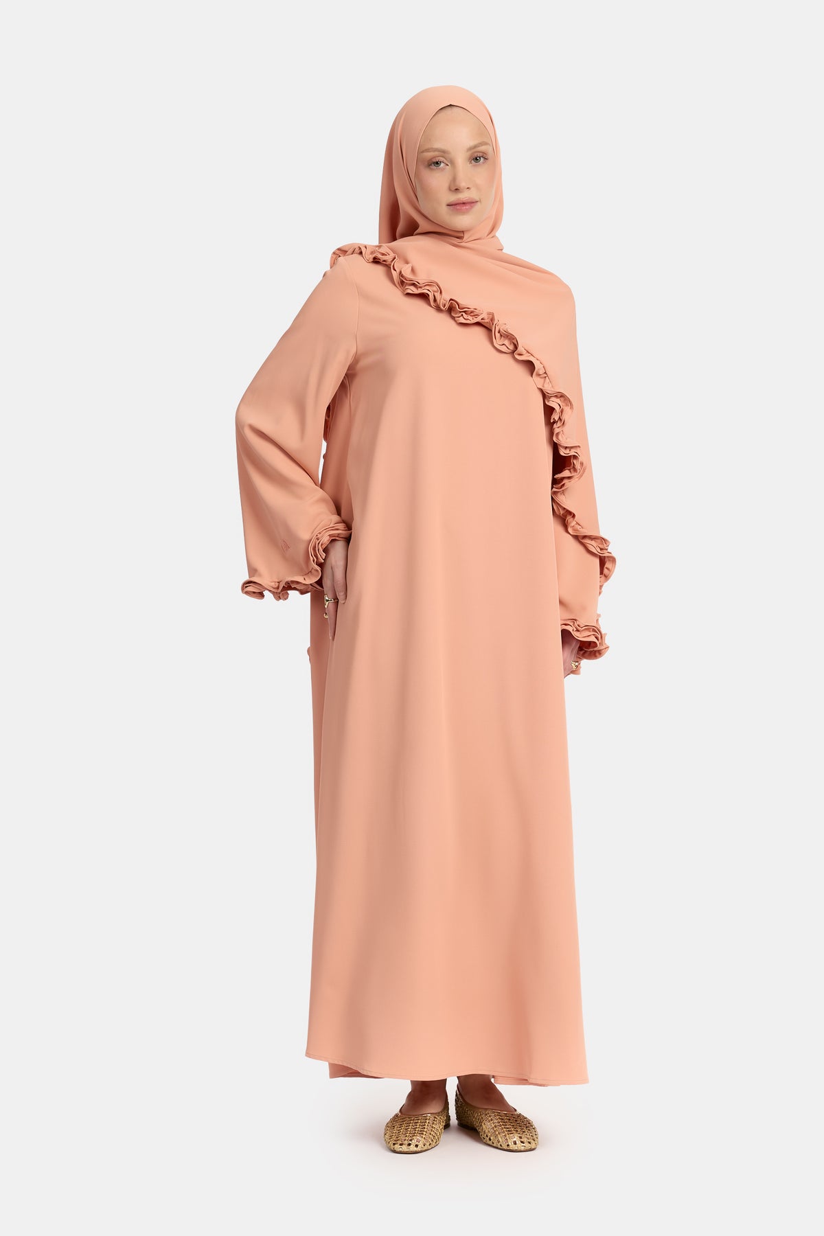 Wavy Ruffle Abaya Muted Clay