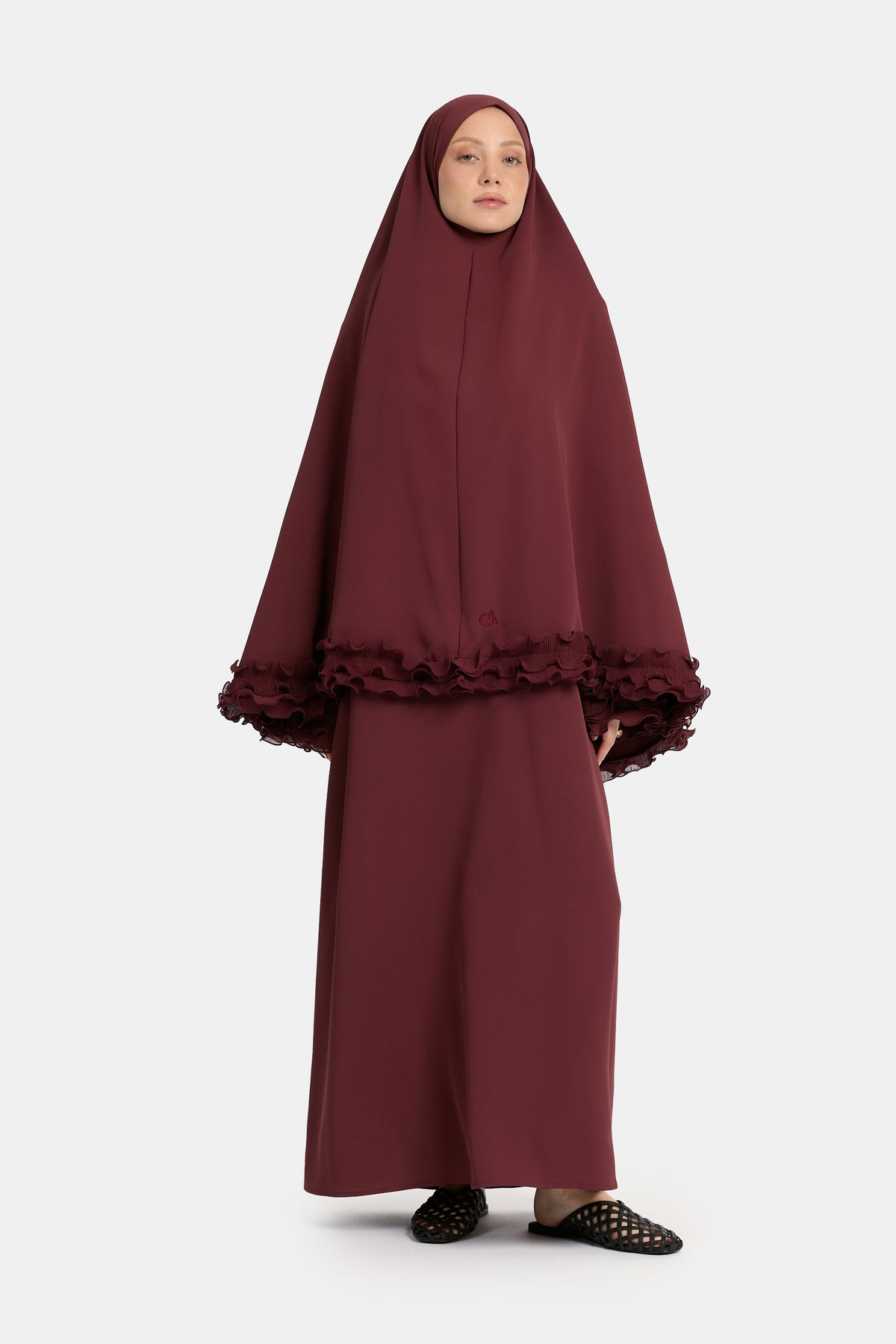 Khimar aus Crinkle-Chiffon in Mahagonirot