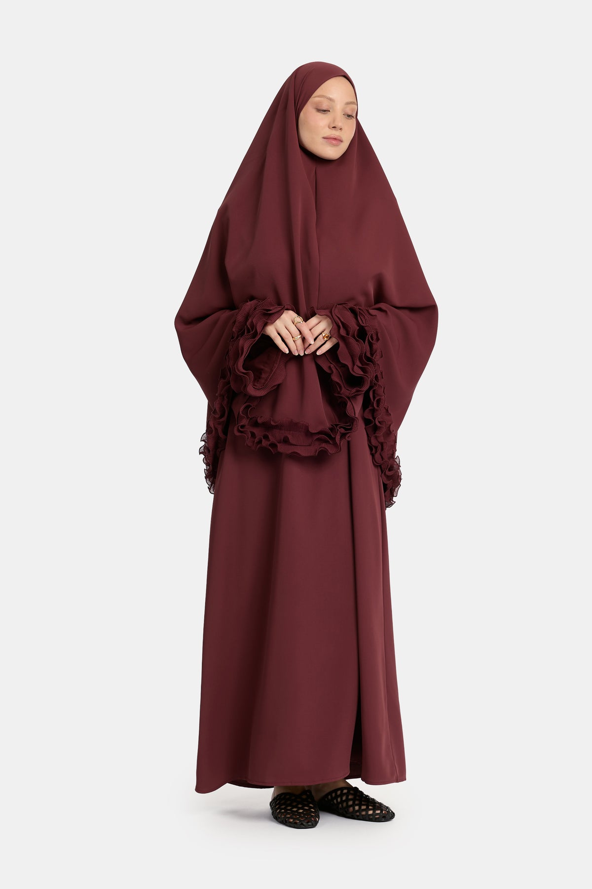 Wrinkle chiffon khimar Red Mahogany
