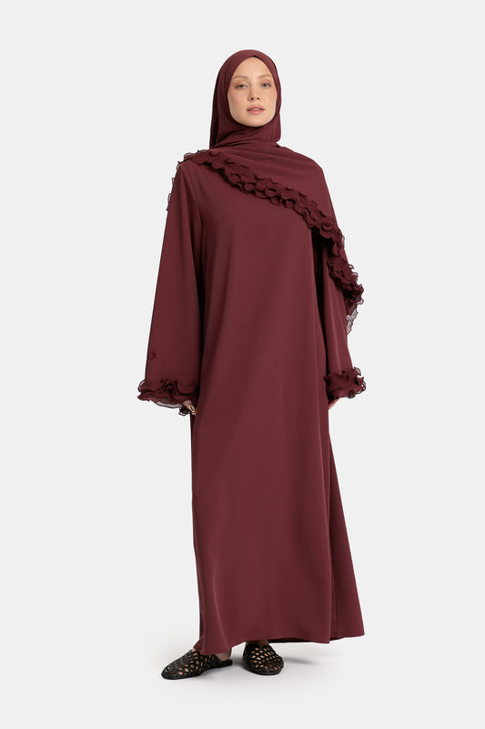 Knitter-Chiffon-Abaya Mahagonirot