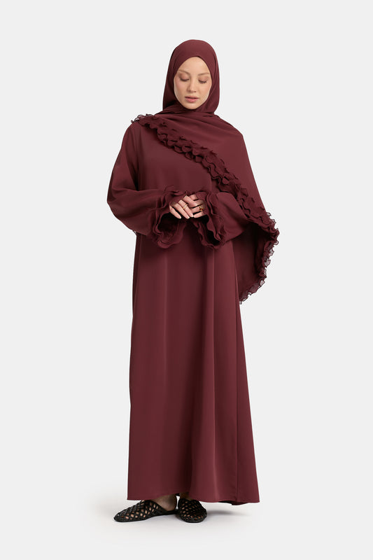 Knitter-Chiffon-Abaya Mahagonirot