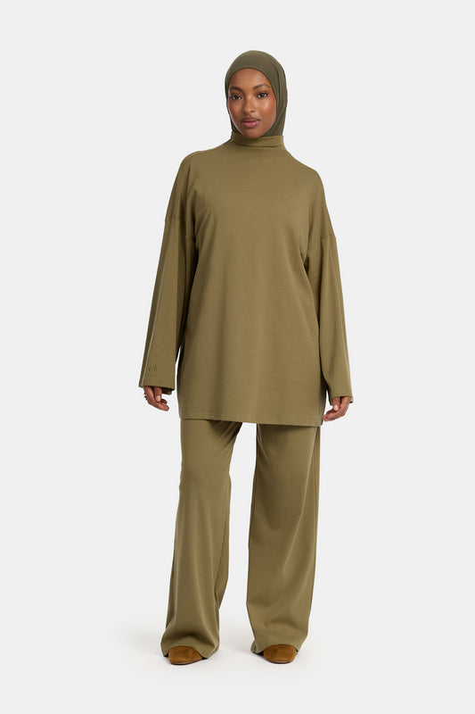 Twinset aus Jersey-Baumwolle mit Stehkragen in Burnt Olive