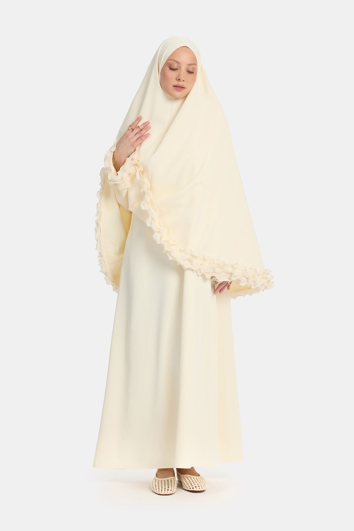 Wrinkle chiffon khimar Egret