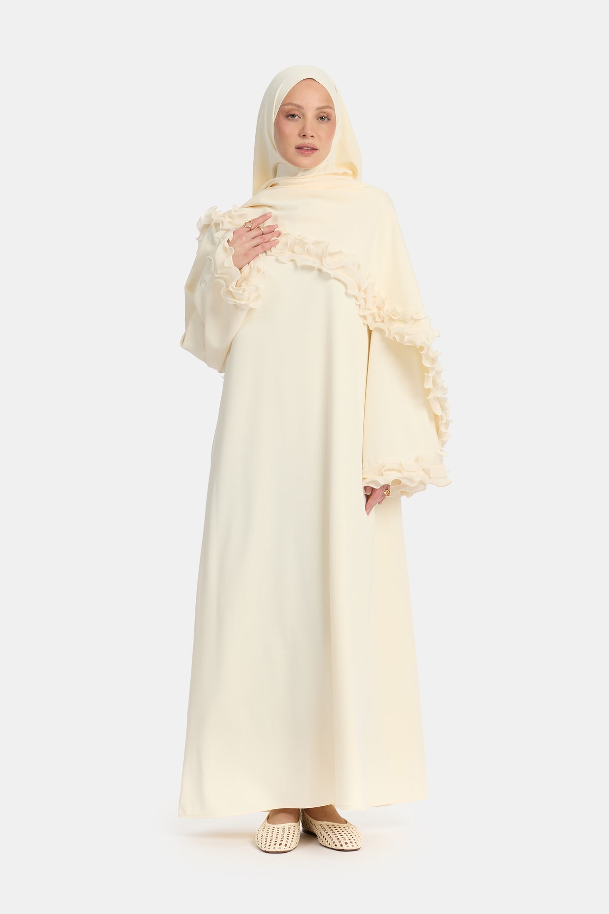 Abaya en mousseline froissée, couleur aigrette