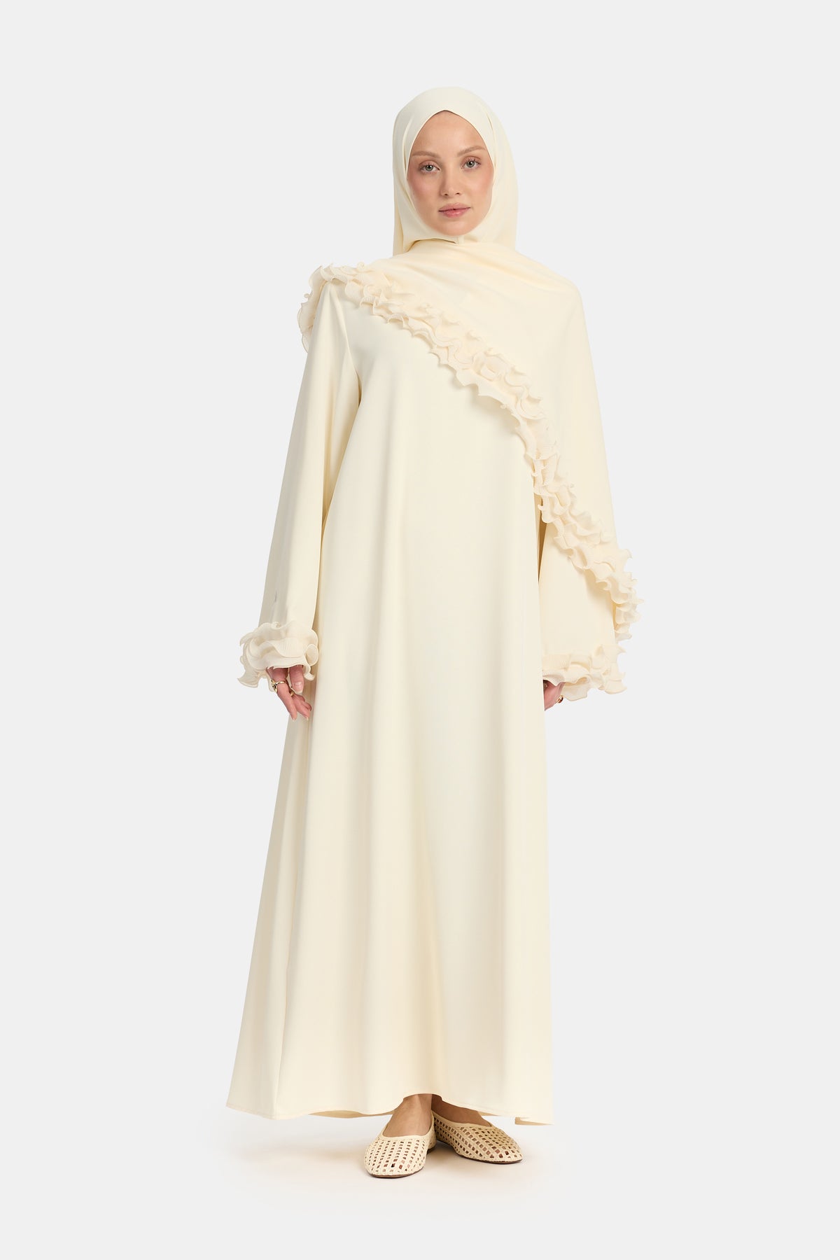 Wrinkle chiffon abaya Egret