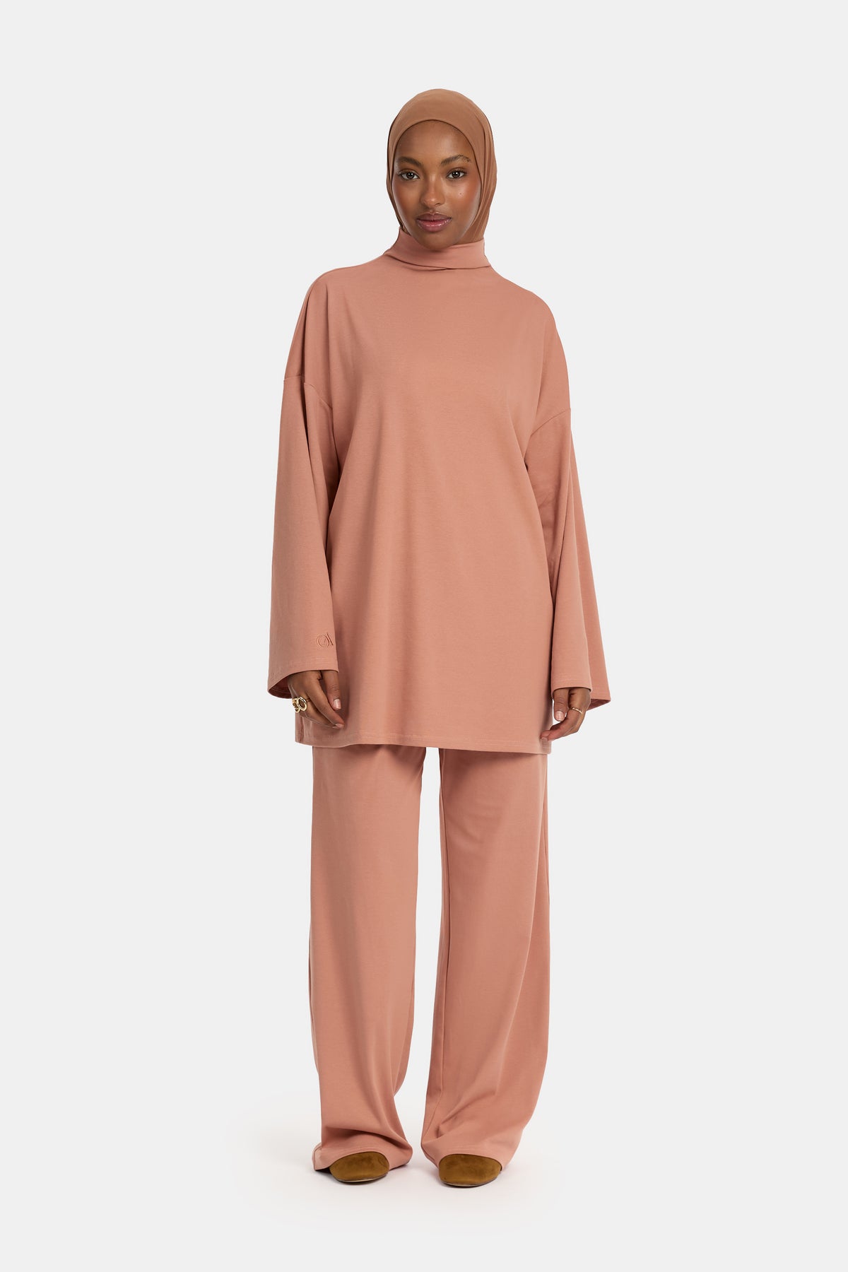 Ensemble deux pièces en jersey de coton à col montant, coloris Dark Terra