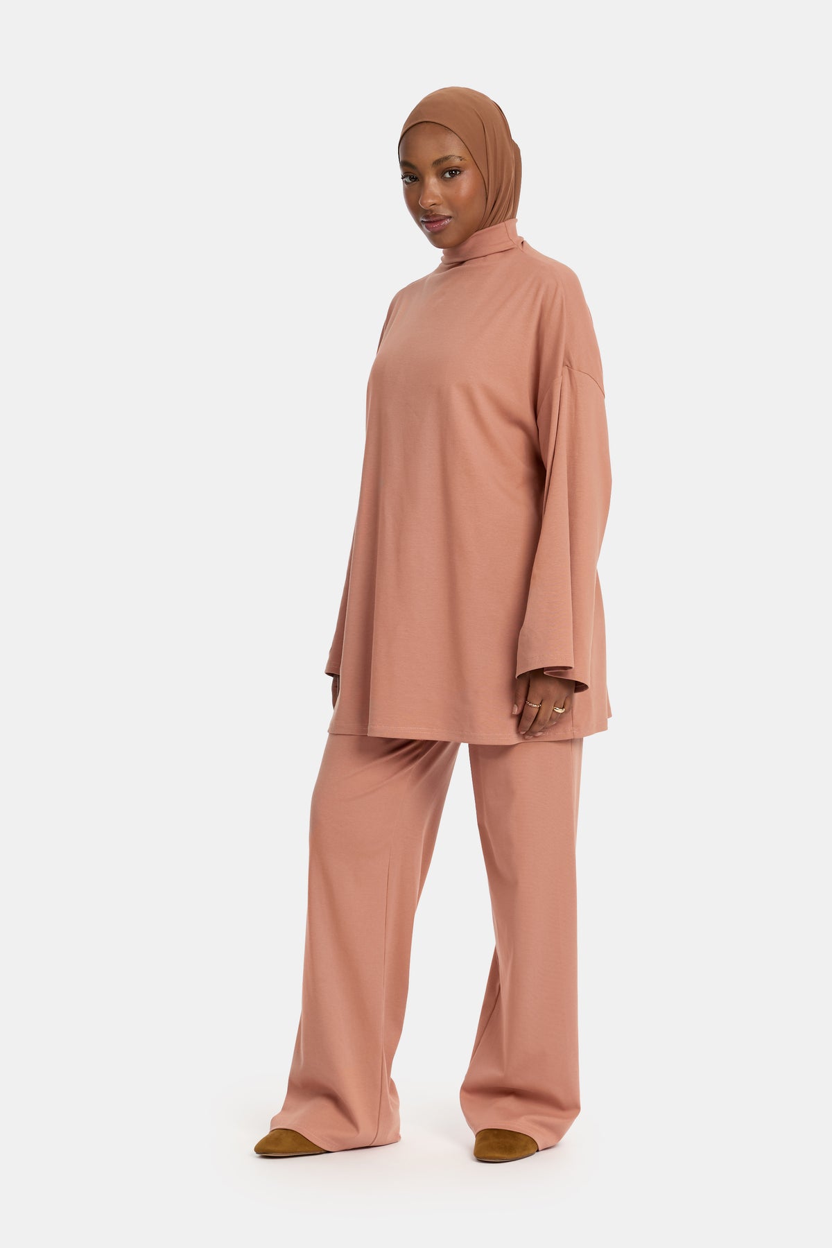 Ensemble deux pièces en jersey de coton à col montant, coloris Dark Terra