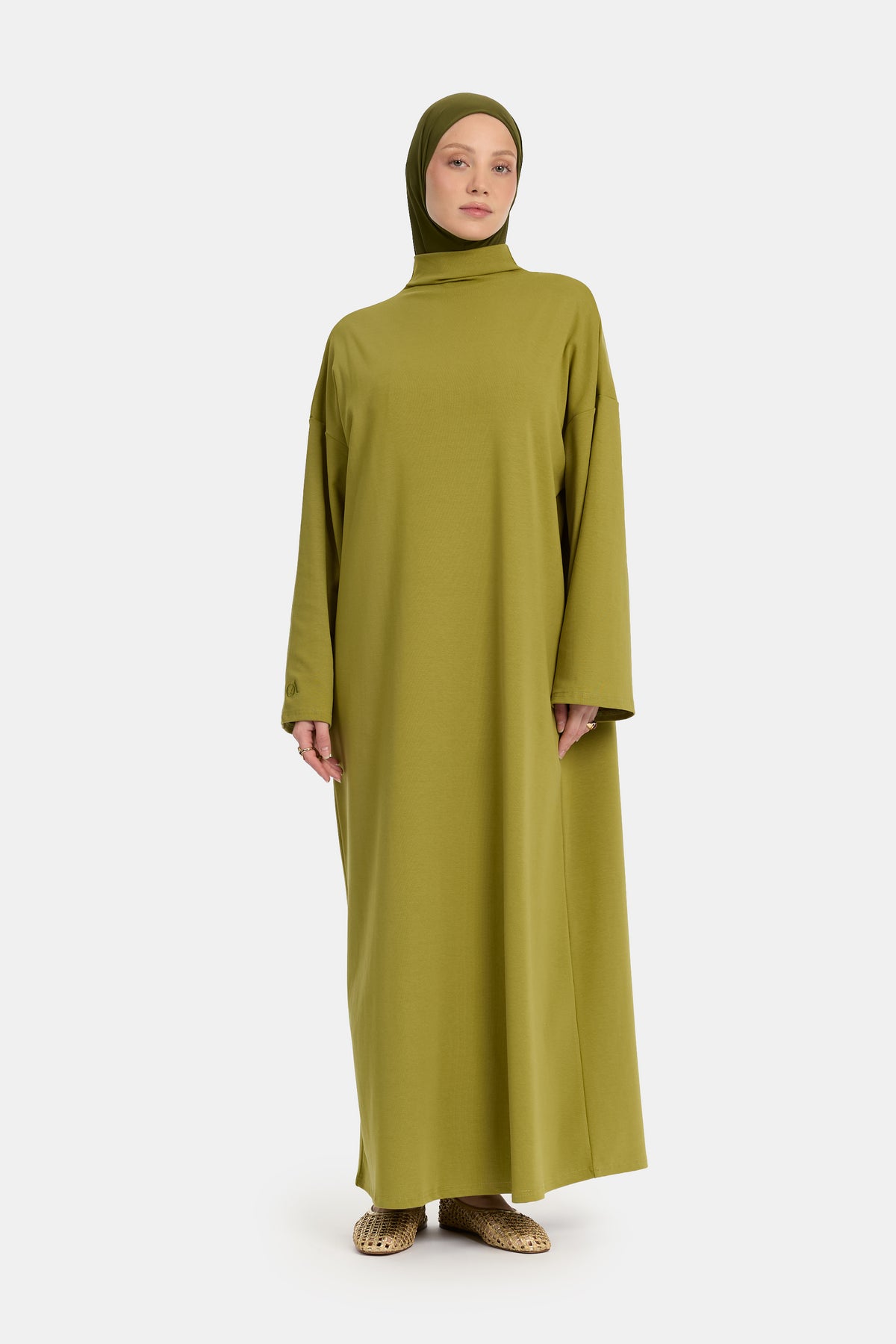 High neck jersey cotton abaya Dark Green Envy