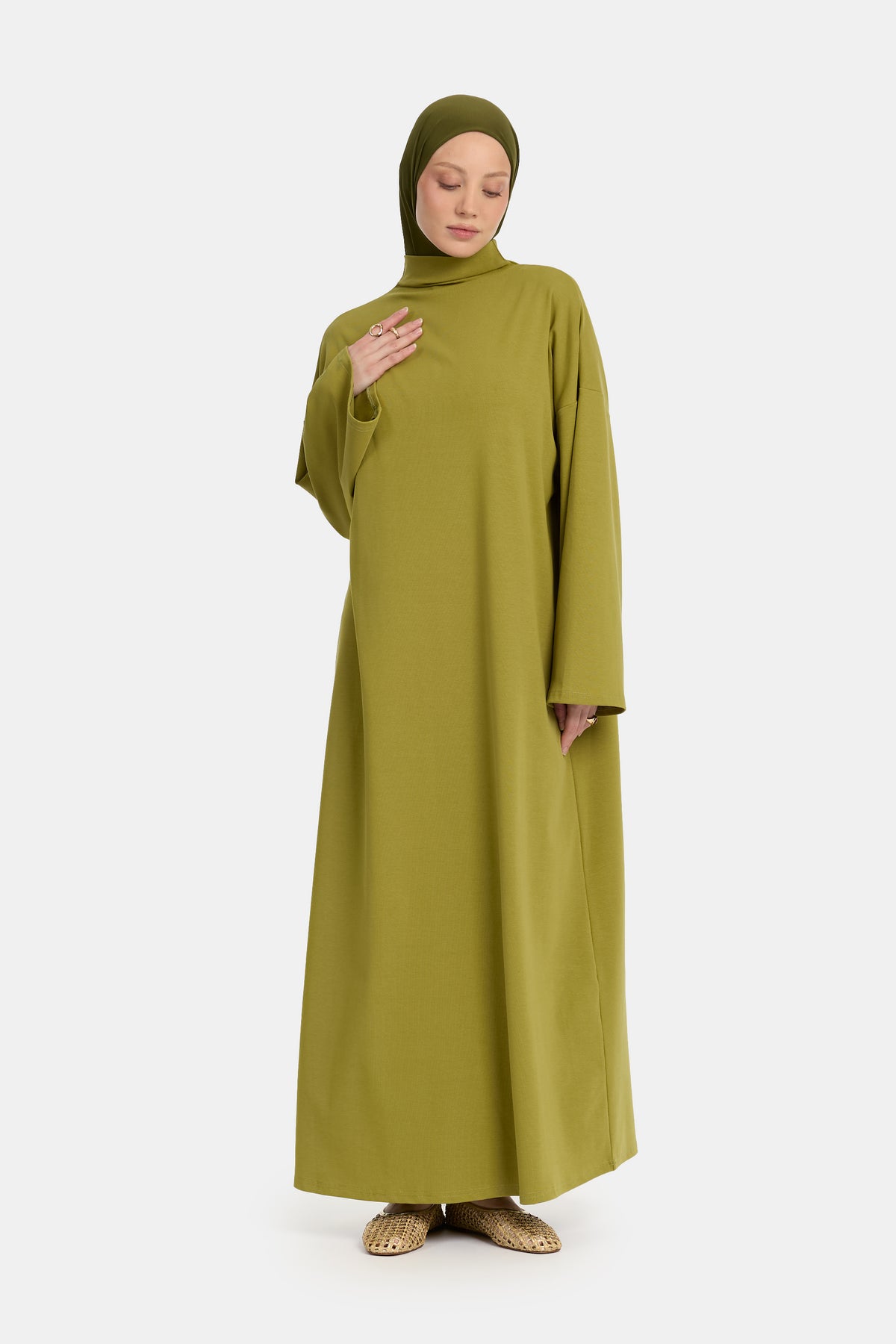 High neck jersey cotton abaya Dark Green Envy