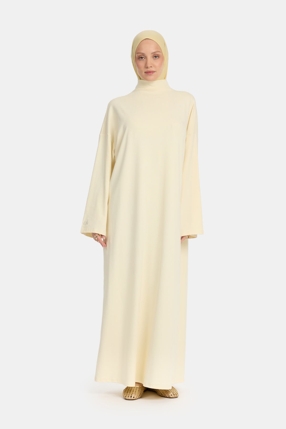 Hochgeschlossene Jersey-Baumwoll-Abaya Creme