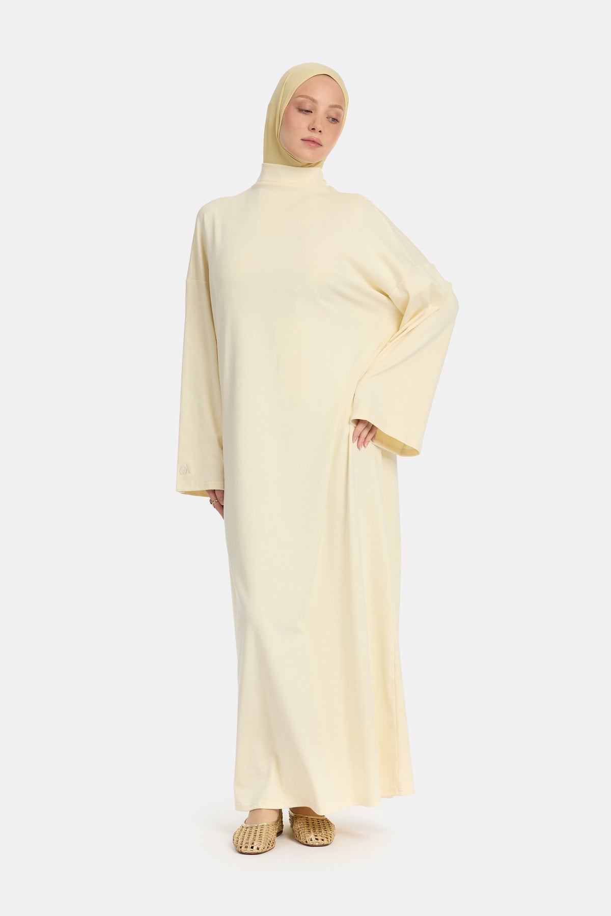 Abaya en jersey de coton à col montant crème