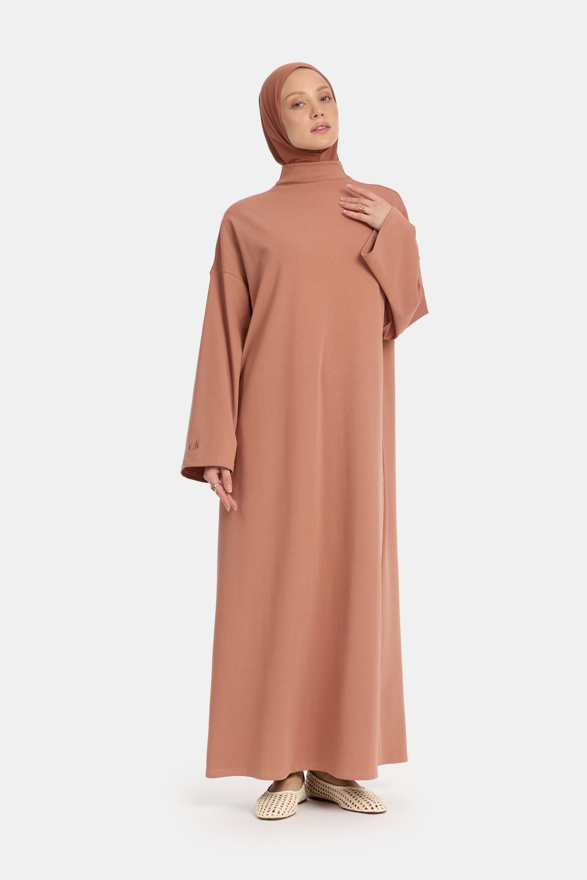 Abaya en jersey de coton à col montant Dark Terra