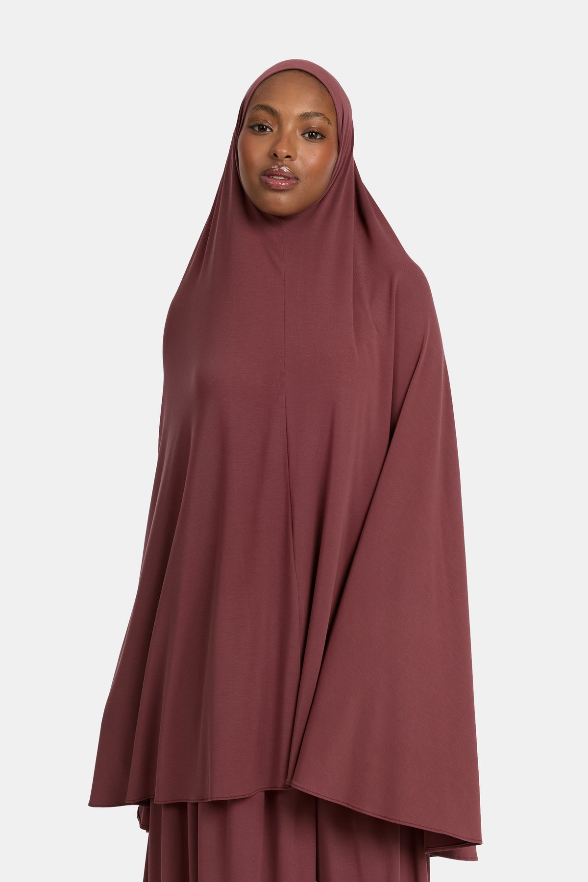 Khimar en jersey respirant rouge acajou poudré