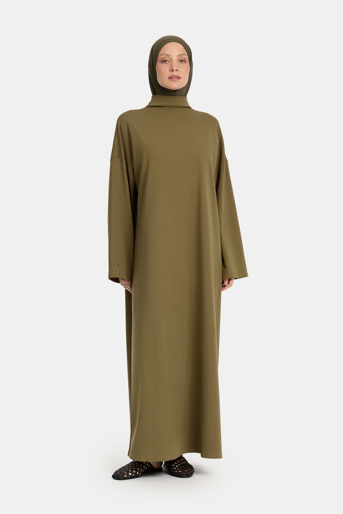 Abaya en jersey de coton à col montant olive