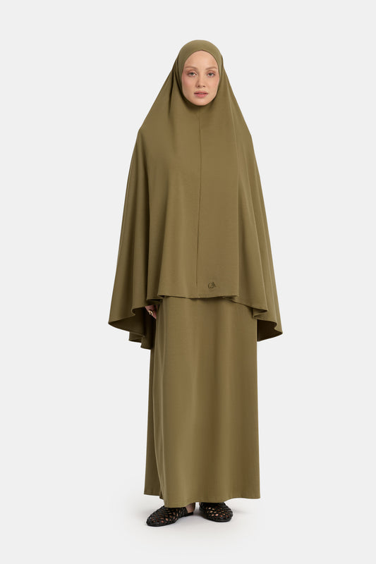 Baumwoll-Jersey-Khimar gebranntes Oliv