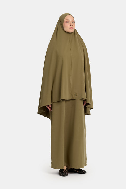 Baumwoll-Jersey-Khimar gebranntes Oliv