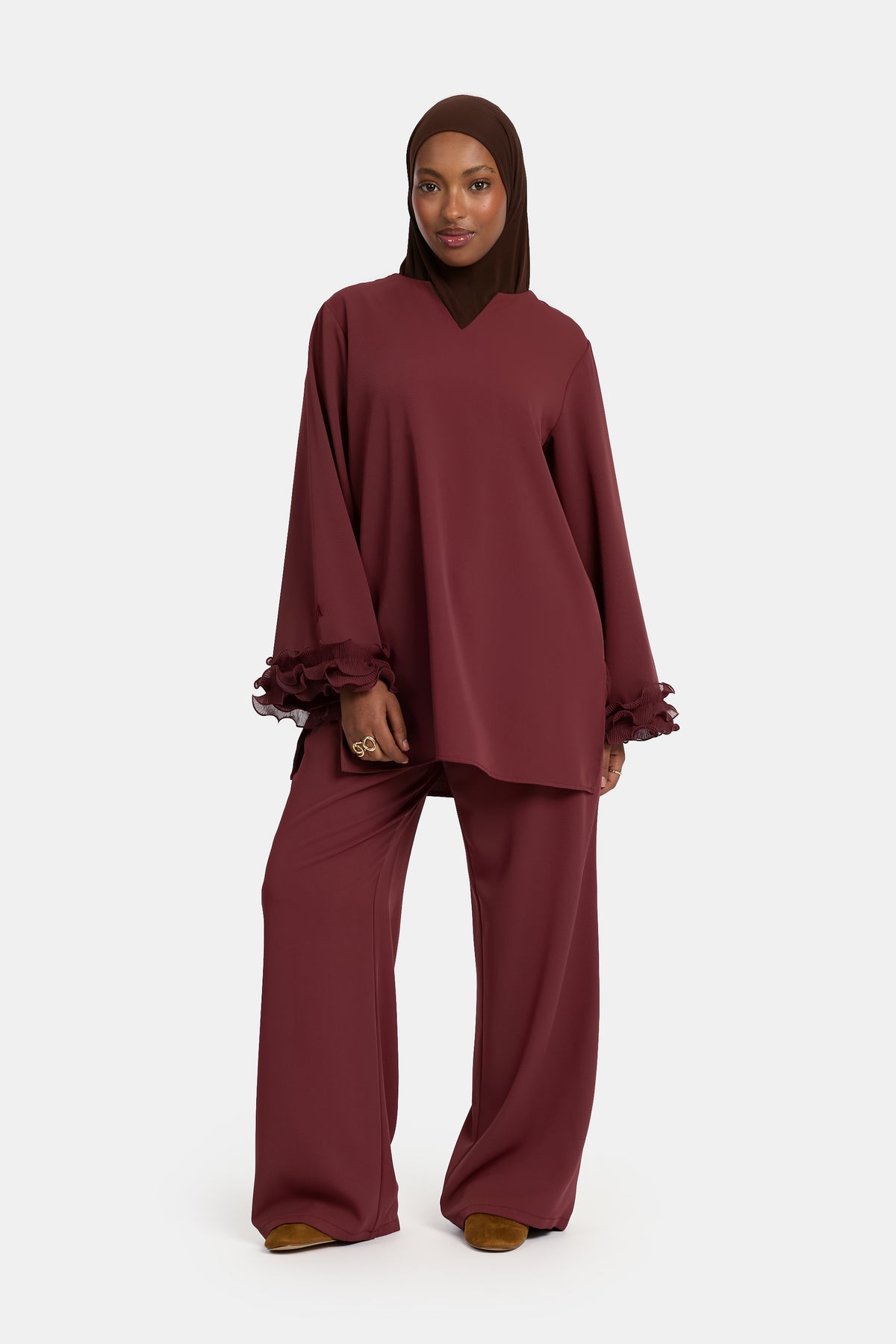 Twinset en mousseline froissée Rouge Acajou