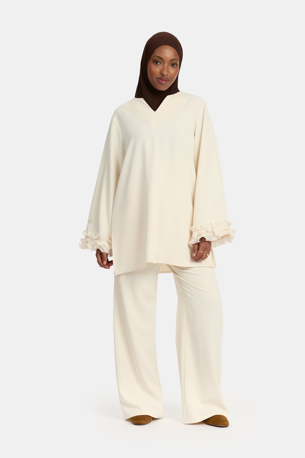 Wrinkle chiffon twinset Egret