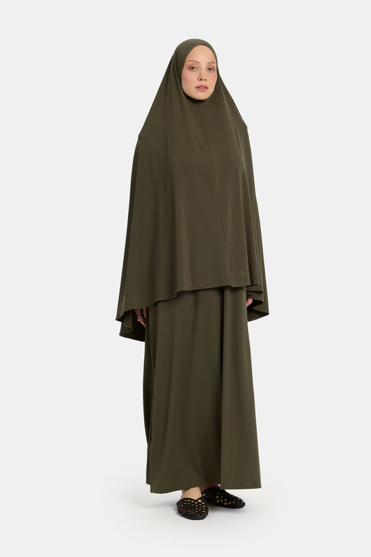 Premium Jersey-Khimar in gebranntem Oliv