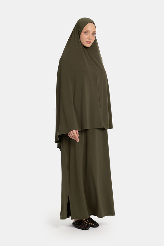 Premium Jersey-Khimar in gebranntem Oliv