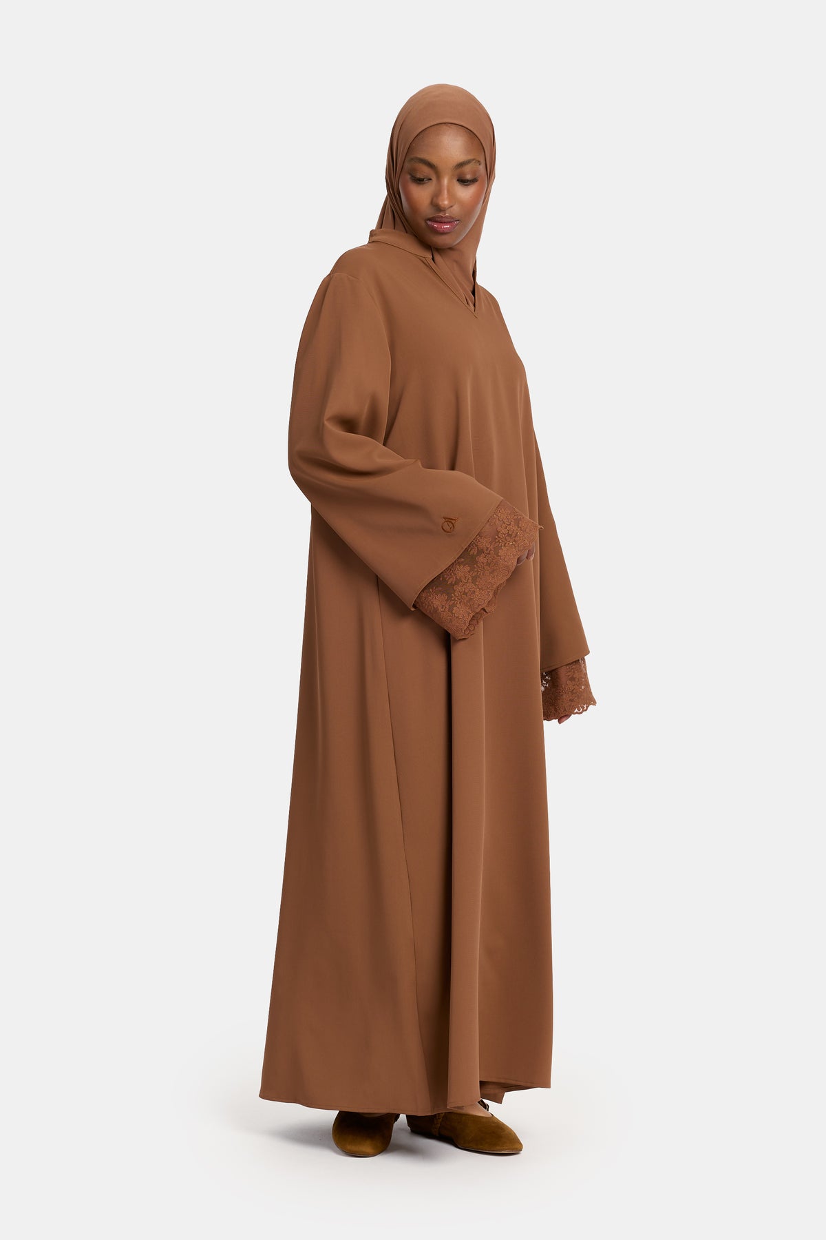Abaya à double manche en dentelle Toffee